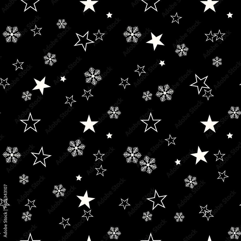 star seamless with snowflakes background for winter and christmas theme