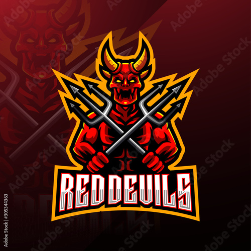 Devil holds the trident esport mascot logo