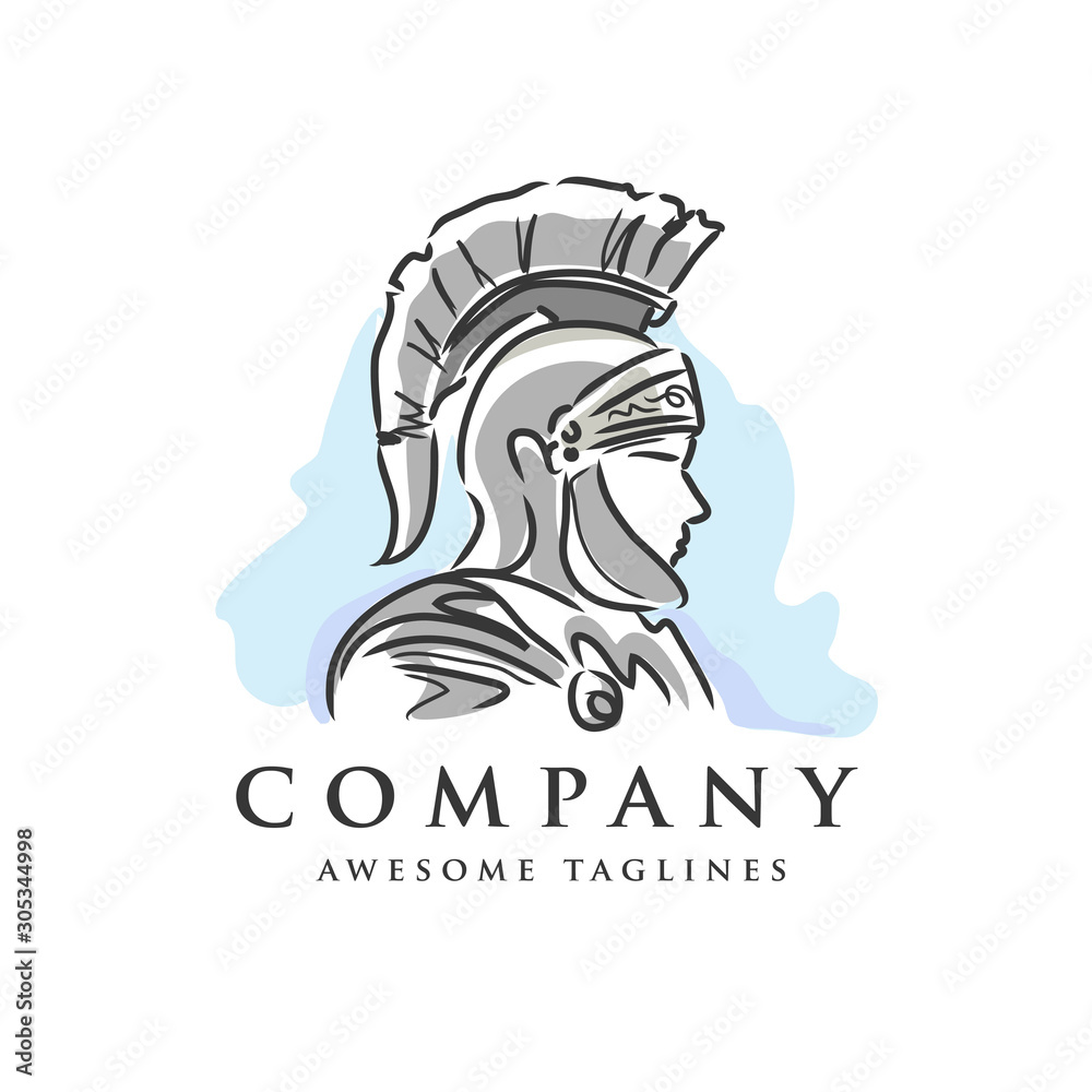 Fototapeta premium Hand drawn sketch of spartan warriors or gladiators wearing in traditional helmets vector