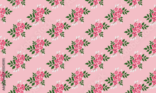 Beautiful floral border, isolated on bright pink background.