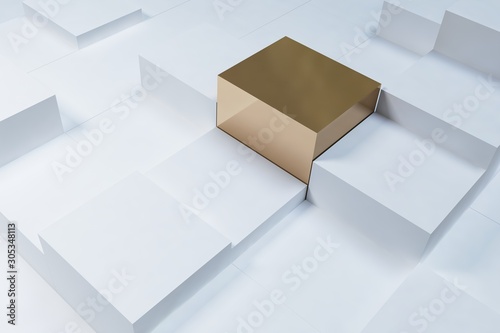 Golden button on a white illustration. 3d rendering,illustration