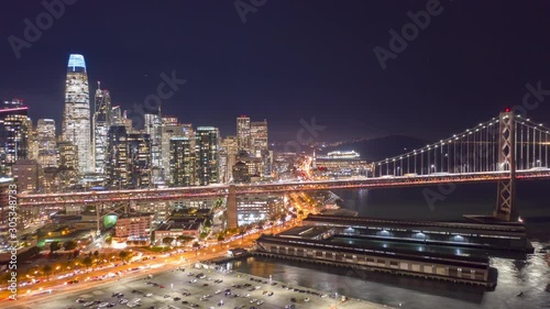 Wallpaper Mural San Francisco Hyperlapse,  Flying over the bridge into the City, Bay Bridge and Skyscrapers California Torontodigital.ca
