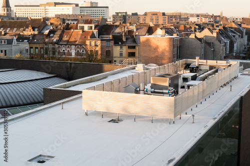 an zinc roof on a high building