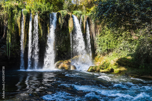 The upper Duden Waterfalls, a collection of small falls in a quiet municipal park in Antalya, Turkey. 