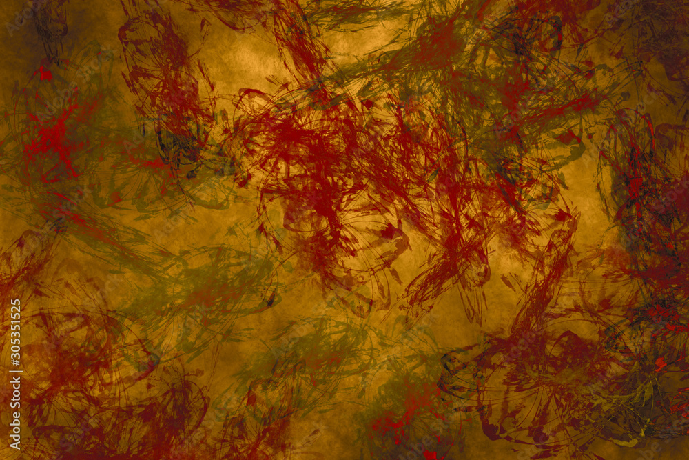 Red paint splashes on gold background Abstract modern painting  Grunge texture