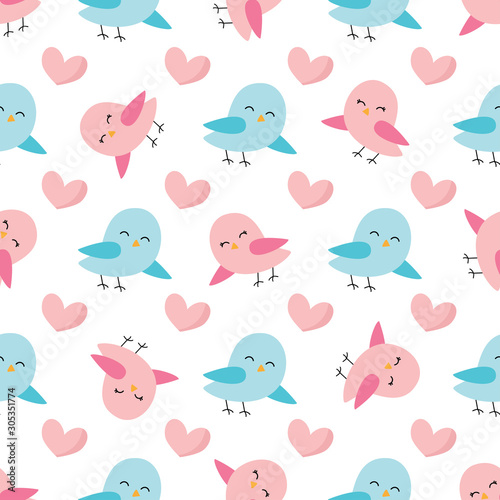 Cute spring seamless pattern with colorful birds. © Milya Shaykh