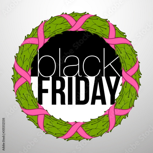 Sticker for mega-sale "Black Friday". Black Friday discount poster. Annual Christmas sales season. Big discounts in retail and online stores (up to 50%). Friday, November 29, 2019