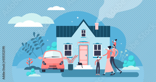 Family house vector illustration. Flat tiny modern property person concept. photo