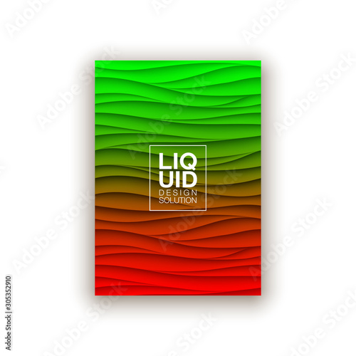 Minimal fluid covers design wall panel. Halftone colorful realistic 3d relief wave design. Future liquid modern interior gypsum stucco relievo patterns. Eps10 vector background set.