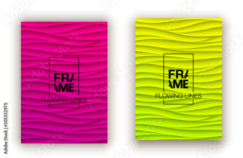 Minimal fluid covers design wall panel. Halftone colorful realistic 3d relief wave design. Future liquid modern interior gypsum stucco relievo patterns. Eps10 vector background set.