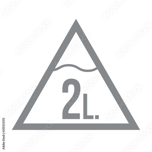 2 Liters l sign (l-mark) estimated volumes milliliters (ml) Vector symbol packaging, labels used for prepacked foods, drinks different liters and milliliters. 2 litre vol single icon isolated on white