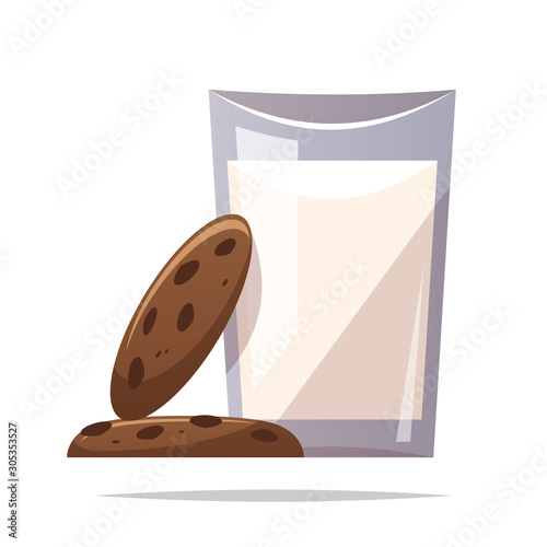 Cookies and glass of milk vector isolated illustration