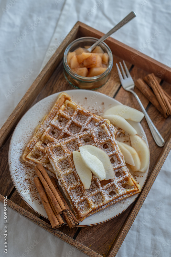 Fototapeta premium Christmas breakfast with waffles