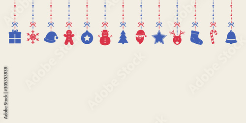 Christmas decoration. Simple icons on white background with copyspace. Vecto