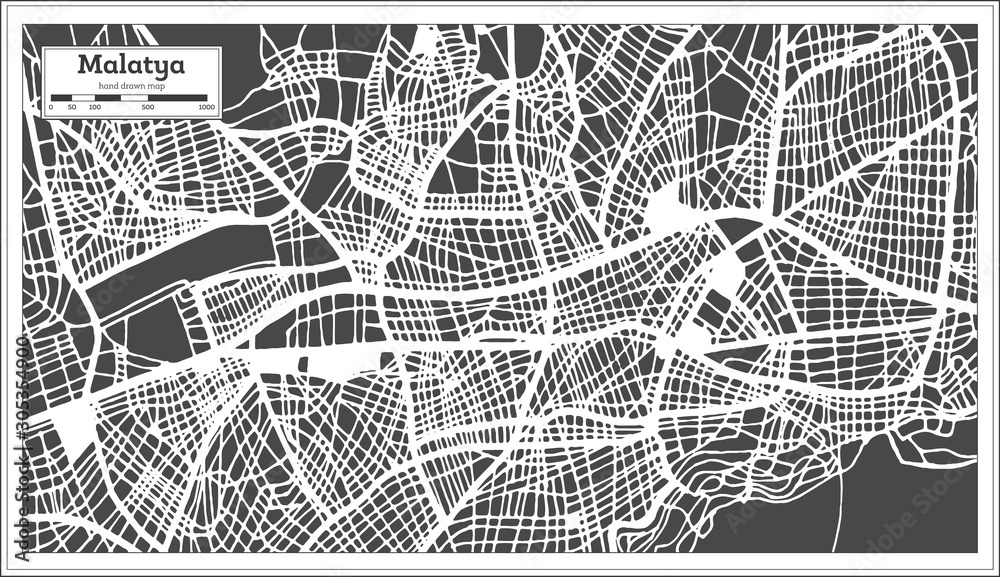 Obraz premium Malatya Turkey City Map in Retro Style. Outline Map.