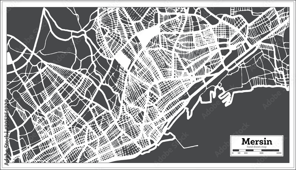 Fototapeta Mersin Turkey City Map in Retro Style. Outline Map.
