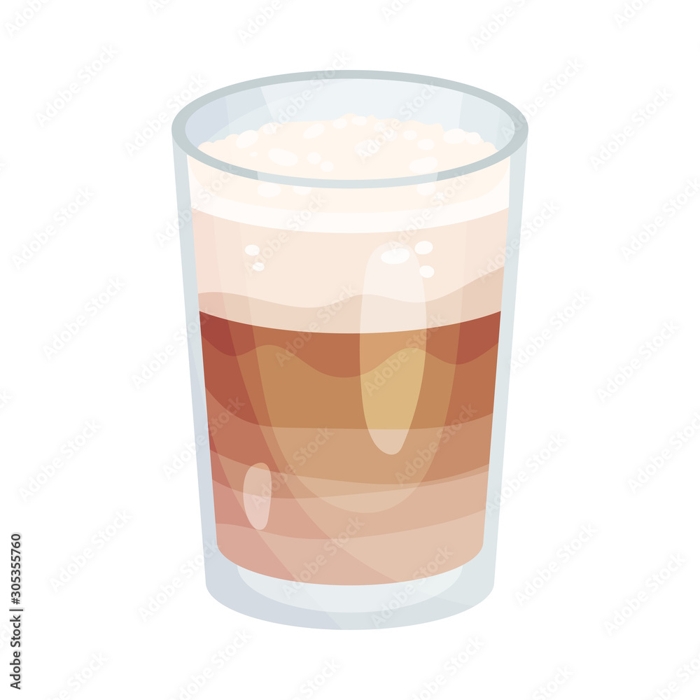 Full Glass of Coffee with Dairy Cream and Foam Vector Object Full Glass of Coffee with Dairy Cream and Foam Vector Object