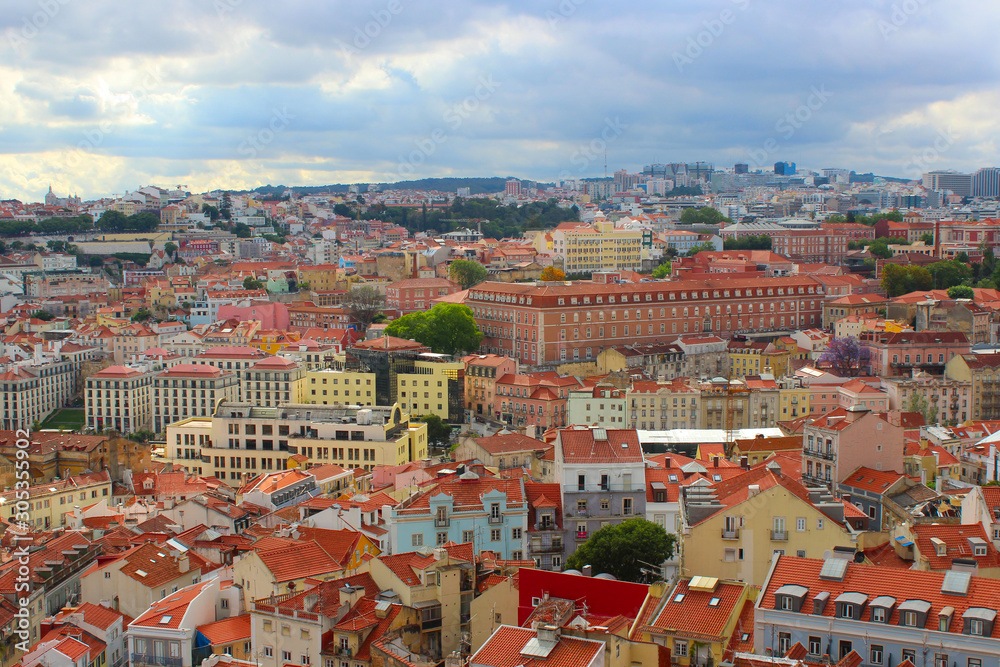 Red roofs of old houses in Lisbon, Portugal, old Europe.