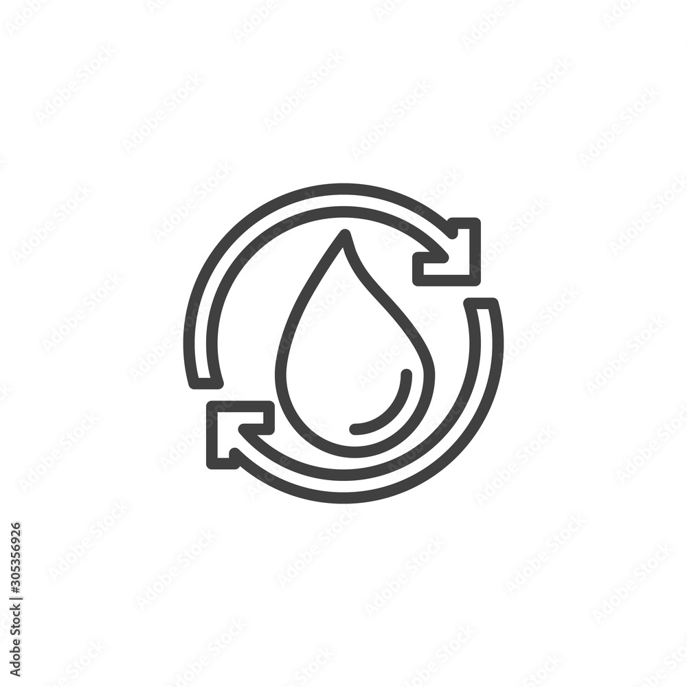 Water drop with recycle arrows line icon. linear style sign for mobile concept and web design. The water cycle outline vector icon. Symbol, logo illustration. Vector graphics Water drop with recycle arrows line icon. linear style sign for mobile concept and web design. The water cycle outline vector icon. Symbol, logo illustration. Vector graphics