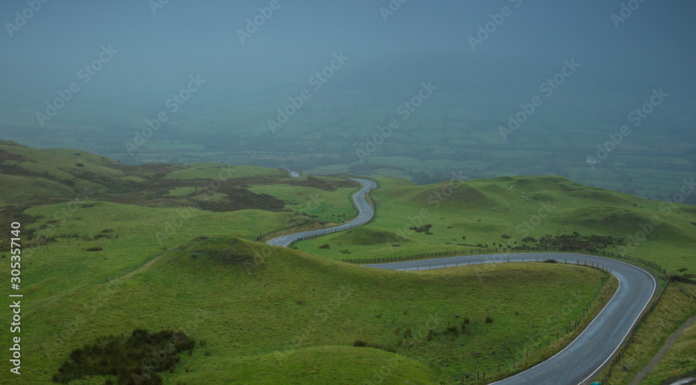 The view from Mam Tor on a misty day in the peak district, Derbyshire The view from Mam Tor on a misty day in the peak district, Derbyshire