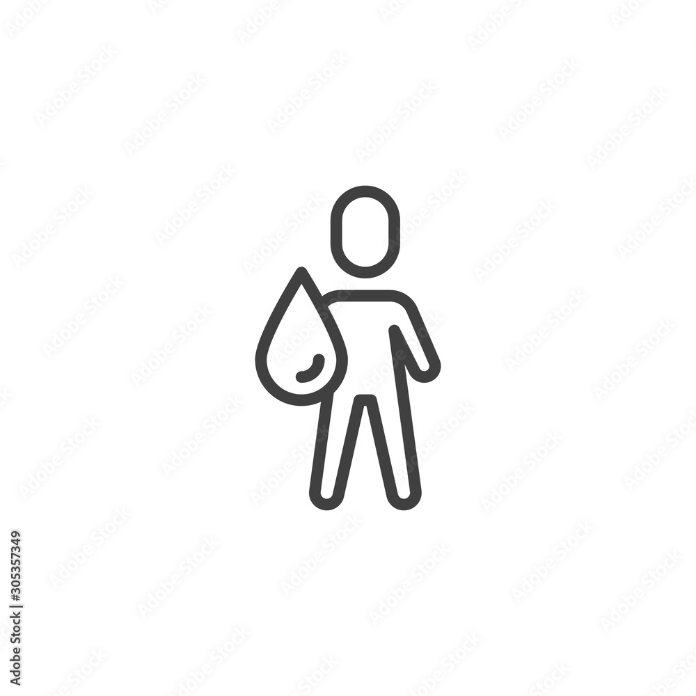 Man and water drop line icon. linear style sign for mobile concept and web design. Water man outline vector icon. Symbol, logo illustration. Vector graphics Man and water drop line icon. linear style sign for mobile concept and web design. Water man outline vector icon. Symbol, logo illustration. Vector graphics