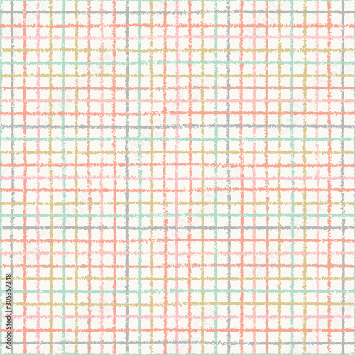 Textured checked seamless pattern in pastel colours. A geometric plaid vector repeat design ideal for children and baby projects.