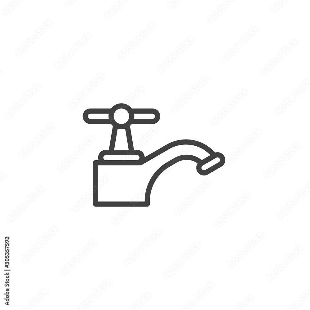 Water tap line icon. linear style sign for mobile concept and web design. Water faucet outline vector icon. Plumbing symbol, logo illustration. Vector graphics Water tap line icon. linear style sign for mobile concept and web design. Water faucet outline vector icon. Plumbing symbol, logo illustration. Vector graphics
