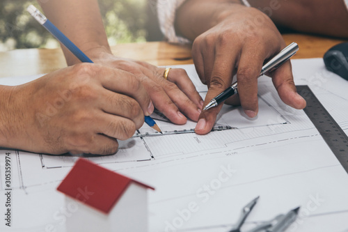 Architects working on project in office, Architects concept.