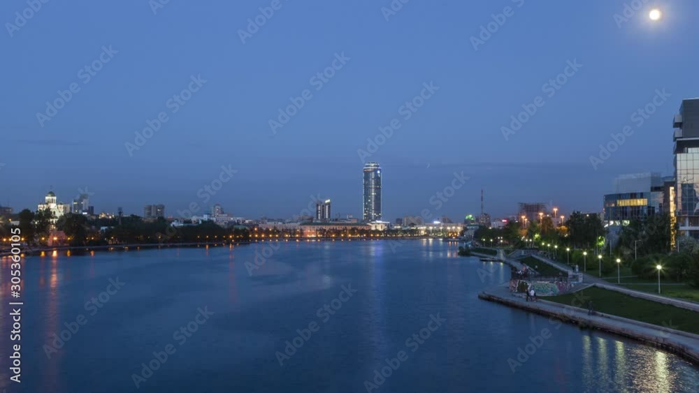 Sunset on waterfront, day to night, Yekaterinburg City, Russia, Timelapse (Hyperlapse) Sunset on waterfront, day to night, Yekaterinburg City, Russia, Timelapse (Hyperlapse)