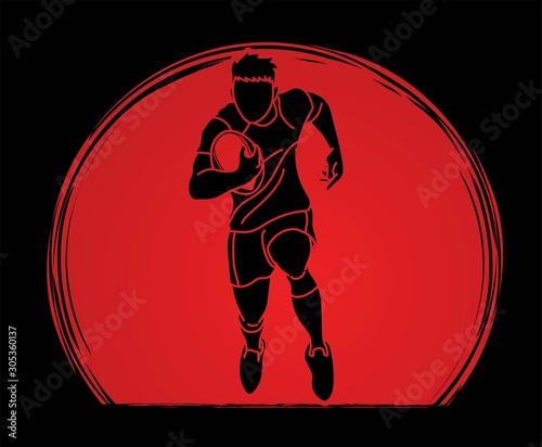 Rugby player action cartoon sport graphic vector
