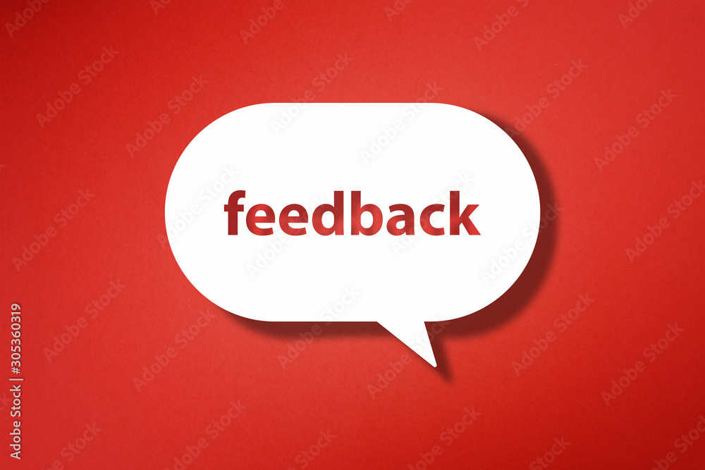 Feedback word with speech bubble on red background Feedback word with speech bubble on red background