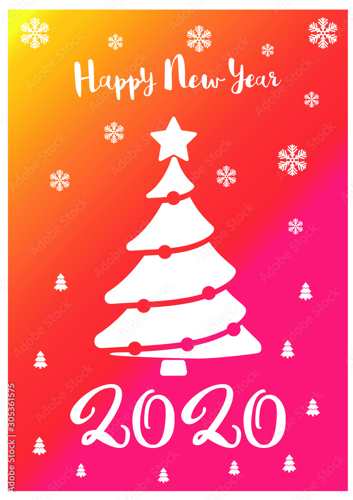 New year card, tree, inscription.