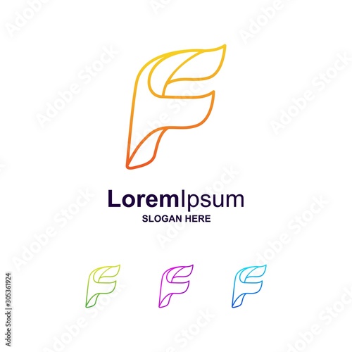 colorful letter f logo design with line