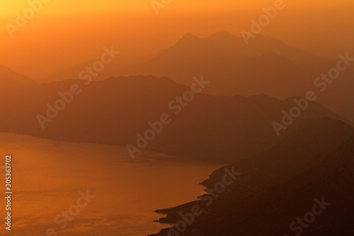 Sunset on Biokovo nature park with the view to theAdriaticcoast, Croatia