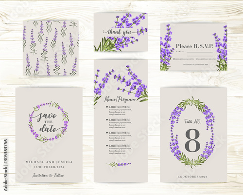 Collection of greeting cards. Invitation card with lavender flowers. Set of Floral vertical template with garden blooming flowers.