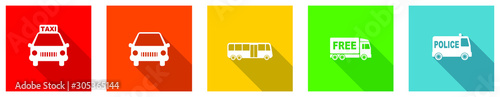 Set of colorful web flat design vector icons,  transport, bus, truck, car and vehicle buttons in eps 10 for webdesign and mobile applications on white background