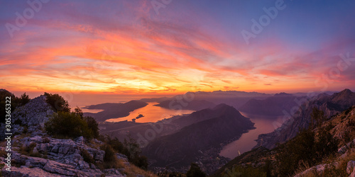 magnificent sunset on the Bay of Kotor in Montenegro