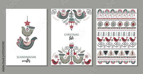 Vector set of greeting cards, posters in scandinavian style.
