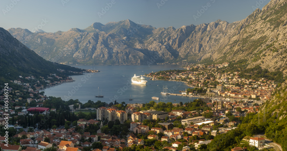 Kotor on the Bay of Kotor in Montenegro seen from the viewpoint above the city
