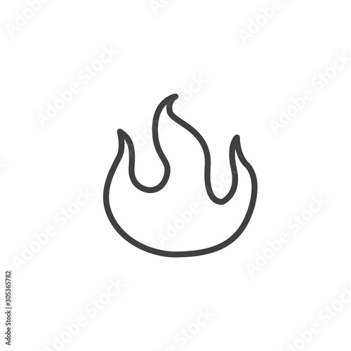 Burning fire flame line icon. Bonfire linear style sign for mobile concept and web design. Hot flaming outline vector icon. Symbol, logo illustration. Vector graphics