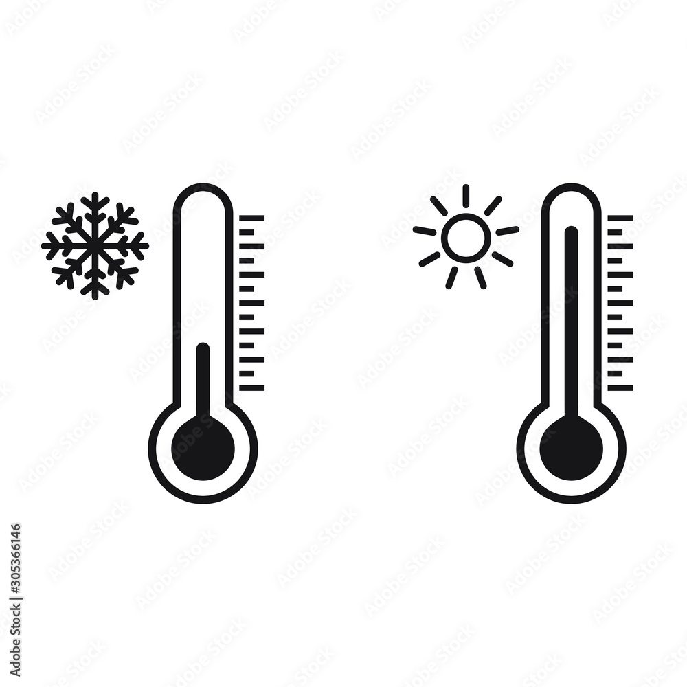 Thermometer vector icon set. Hot and cold weather Thermometer vector icon set. Hot and cold weather