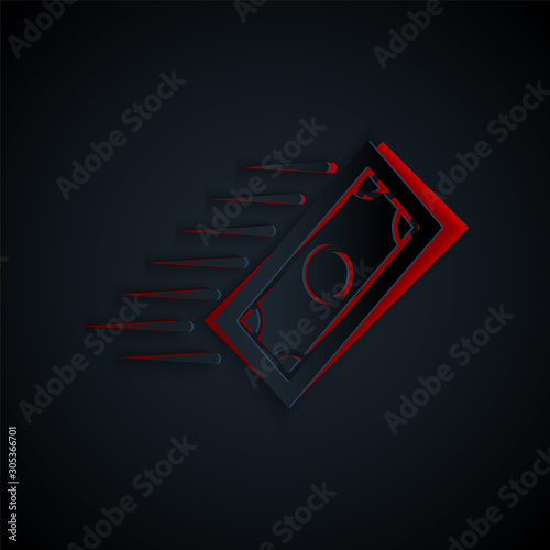 Paper cut Fast payments icon isolated on black background. Fast money transfer payment. Financial services, fast loan, time is money, cash back concept. Paper art style. Vector Illustration