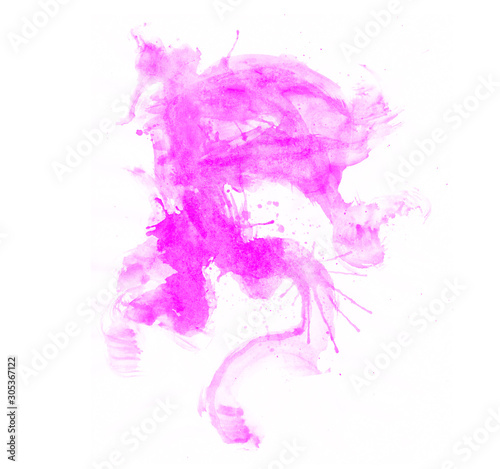 Abstract pink paint stains isolated on white. Pink paint brush
