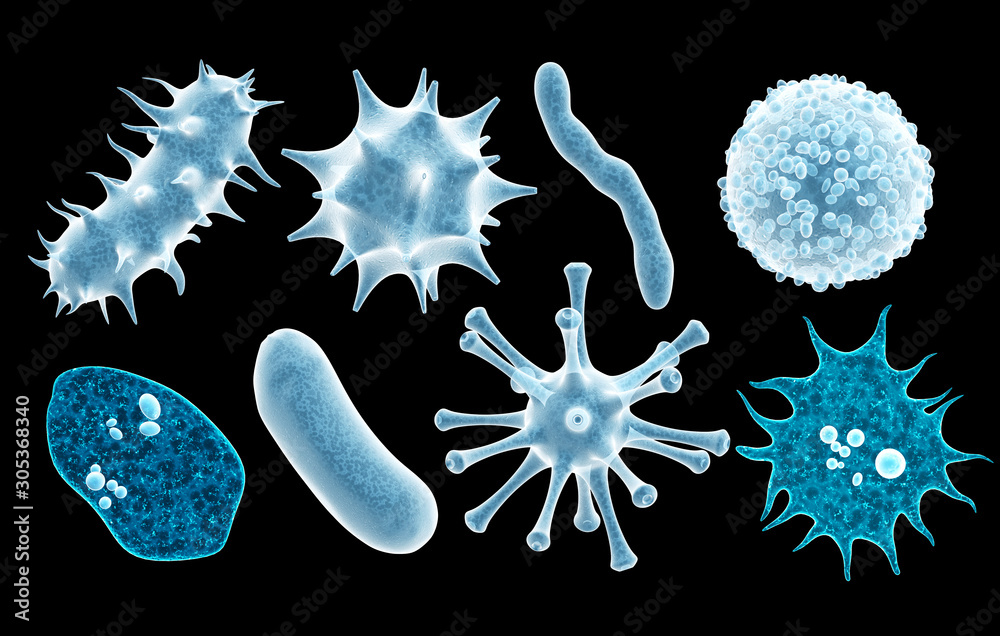 Set of virus, germ and bacteria - obrazy, fototapety, plakaty 