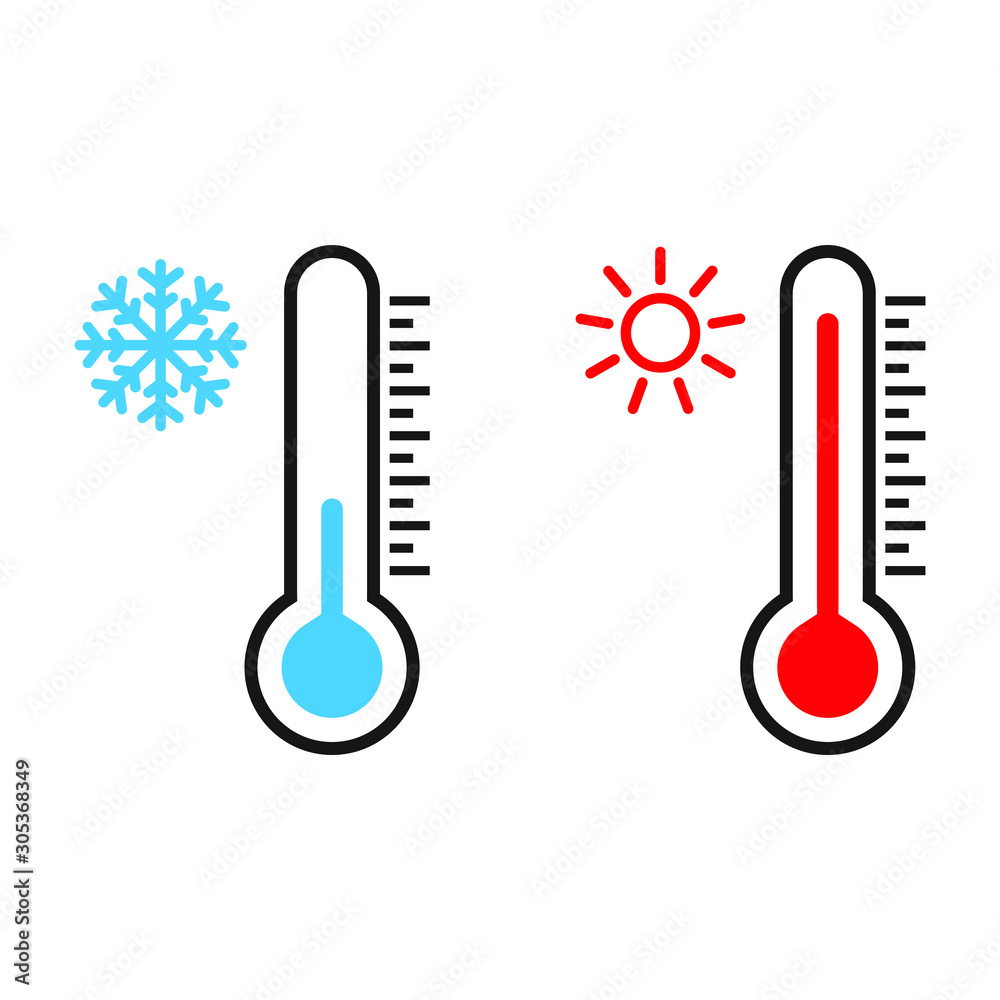 Thermometer vector icon set. Hot and cold weather Thermometer vector icon set. Hot and cold weather