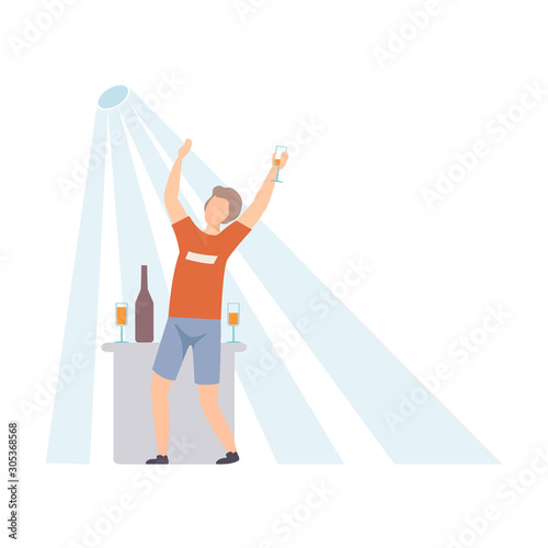 Guy Dancing At Nightclub And Drinking Alcoholic Beverages Vector Illustration Isolated On White Background