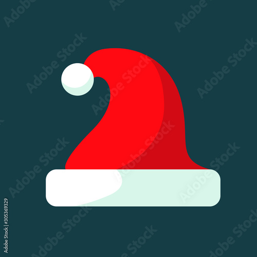 christmas red santa claus hat flat design icon. Isolated vector illustration.