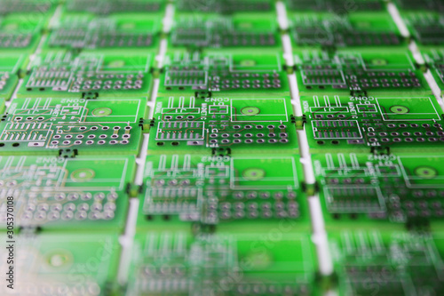 Closeup of electronic circuit board or PCB printed circuit board