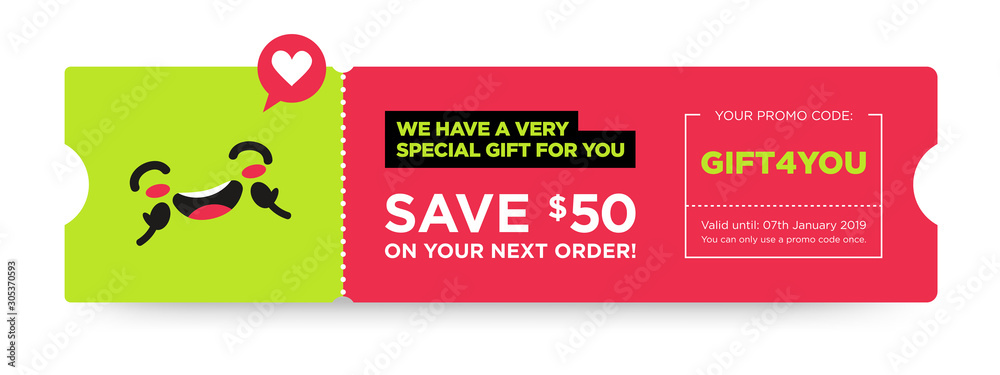 Vector Gift Voucher with Coupon Code. Fast Food Restaurant Certificate