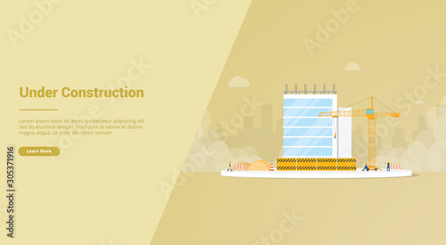 under construction development with unfinished building for website template or landing homepage - vector